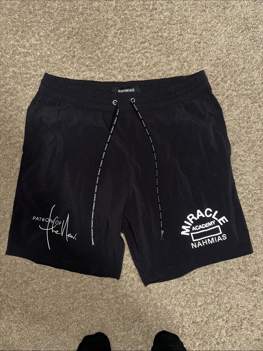 NAHMIAS Black Logo Graphic Drawstring Shorts
